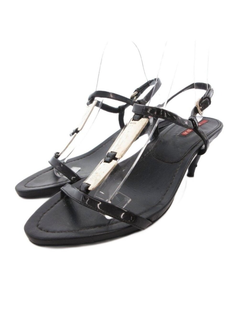 Prada Sport Leather T Strap Sandals Black